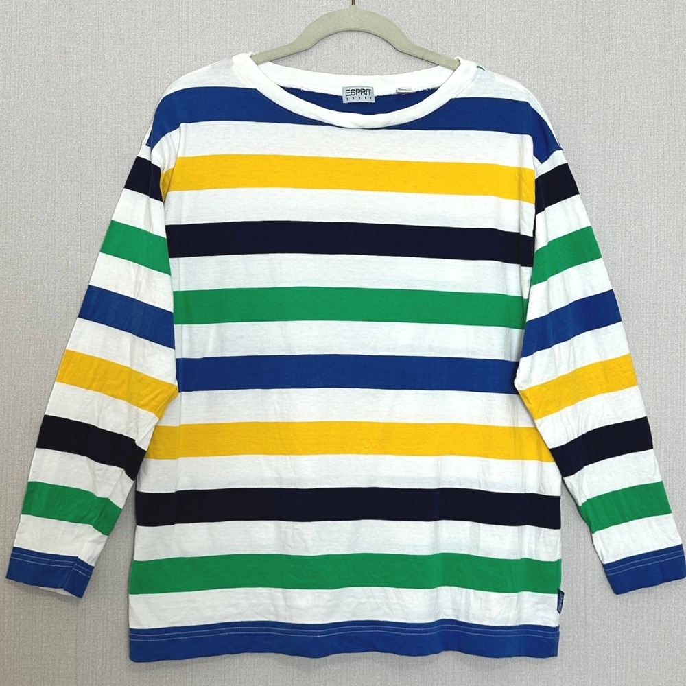 Vintage Esprit Sport 90s Striped Long Sleeve Cotton T-Shirt Multi-Color Medium